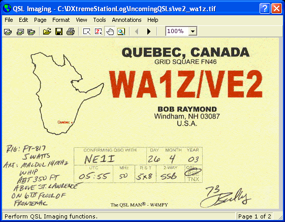 Managing QSLs - Two-page QSL image file completed.
