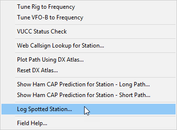 Starting a log entry - Grid Feed Shortcut Menu.