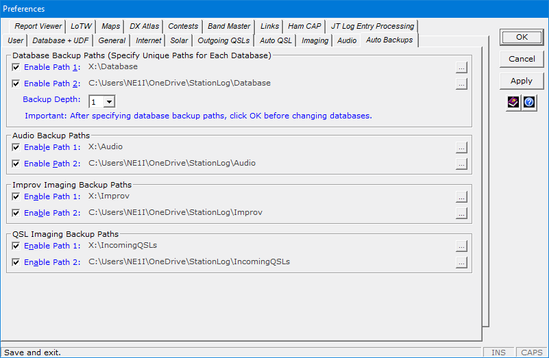 Auto Backups Tab in Preferences
