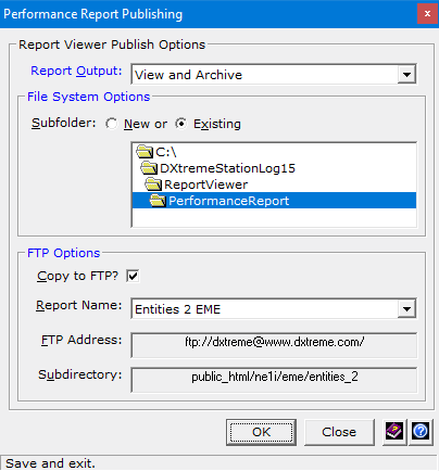 Report Publishing Options.