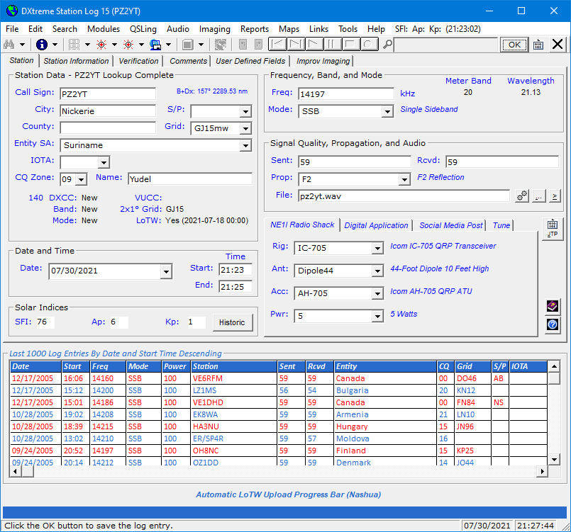 Finishing the log entry - Station Log tab.