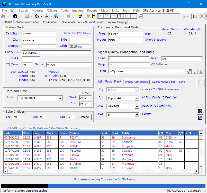Finishing the log entry - Automatic LoTW Upload.
